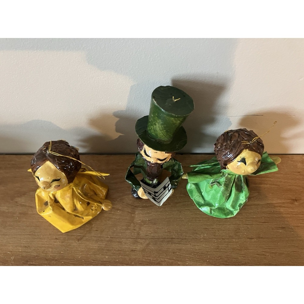 Vintage MCM Paper Mache Folk Art Angel and Caroler Ornaments Set - Taiwan - Picture 6 of 12